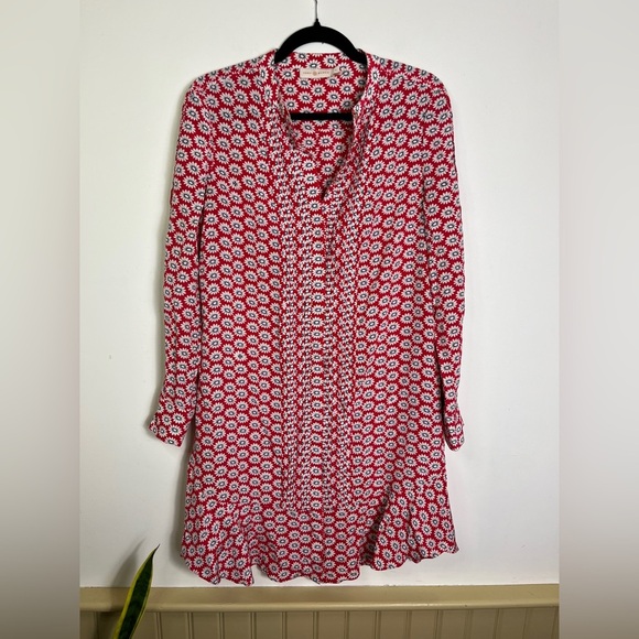 Tory Burch Cora Silk Dress 6 Nantucket Red Primrose Floral Boho Resort Designer - Picture 10 of 12